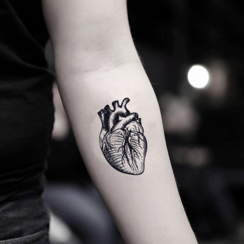 OhMyTat 心脏器官 Anatomical Heart 刺青图案纹身贴纸 (2 张) - 纹身贴 - 纸 黑色