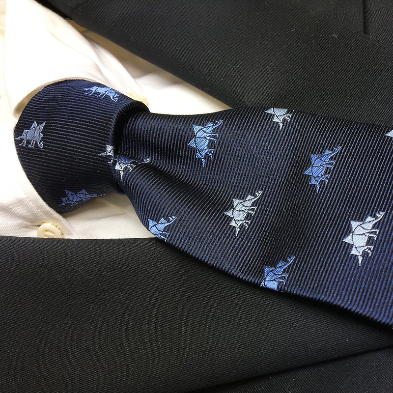 Stegosaurus design tie Navy necktie - 领带/领带夹 - 丝．绢 蓝色