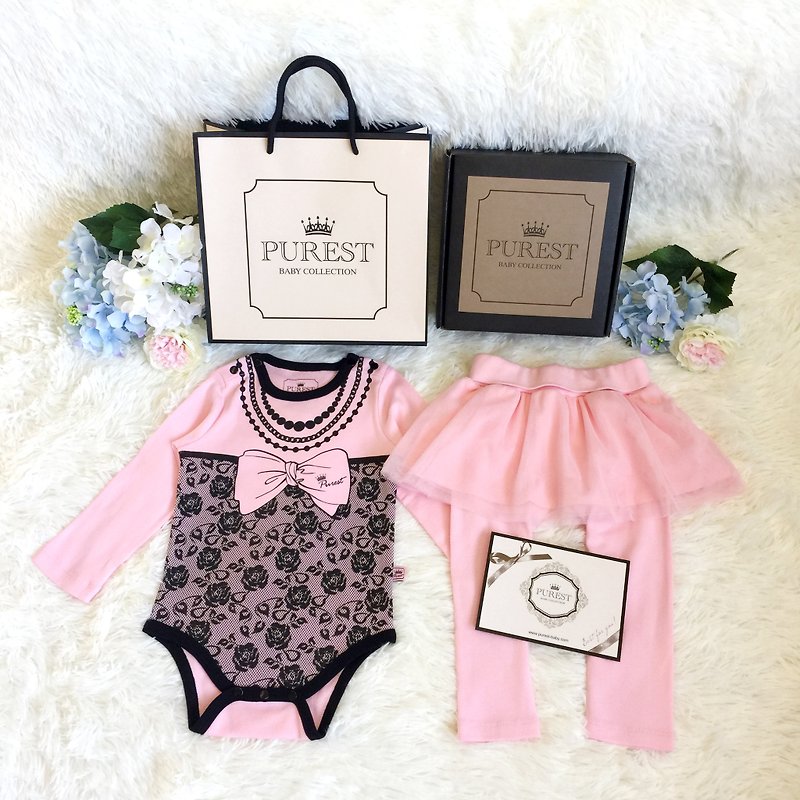 PUREST 时尚小贵妇 长袖 宝宝弥月完美礼盒组 婴儿 新生儿 送礼 - 满月礼盒 - 棉．麻 粉红色