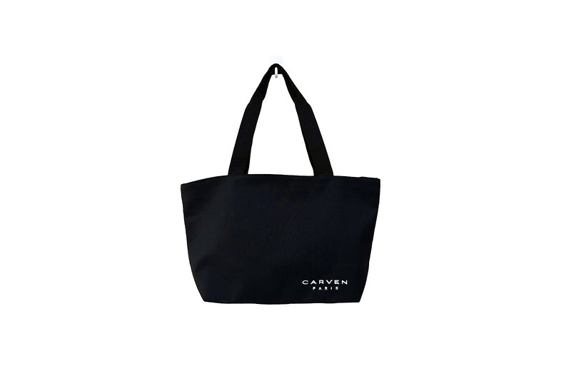 中型手提包，品牌“Carven paris”，采用黑尼龙布料制成，绣有白标志。 - 手提包/手提袋 - 聚酯纤维 黑色