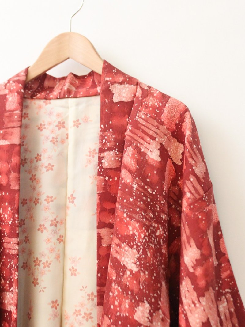  复古日本制红色雪花和风印花古着羽织和服外套罩衫开衫Kimono - 女装休闲/机能外套 - 聚酯纤维 红色