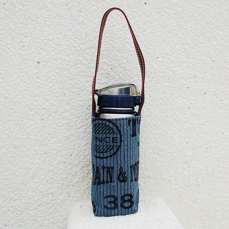 美式印刷 水壶袋 - 随行杯提袋/水壶袋 - 棉．麻 蓝色