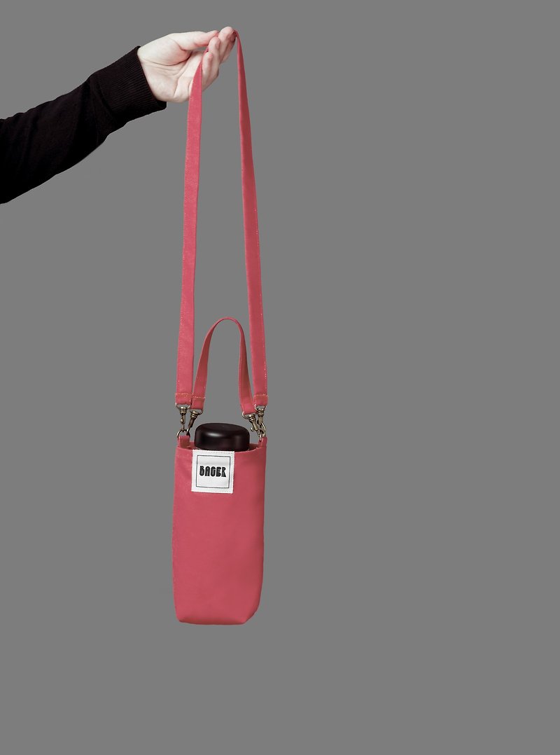万用环保饮料提袋  可拆式长背带 斜肩背 手提 珊瑚粉 - 手提包/手提袋 - 棉．麻 粉红色