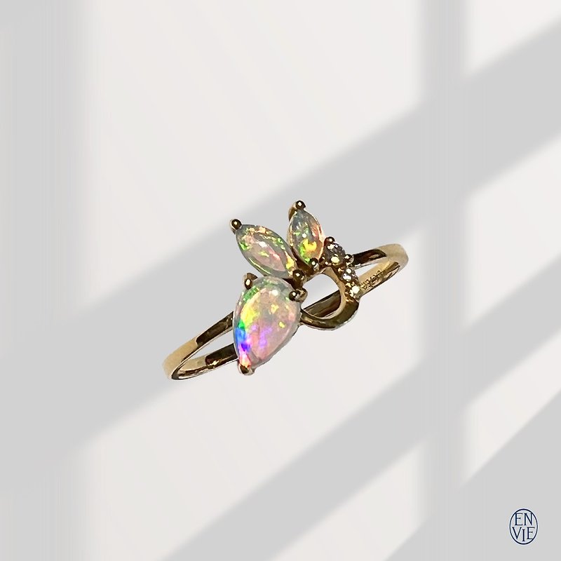 18K 澳洲蛋白石戒指 18K Australian Opal Diamond Ring - 戒指 - 贵金属 