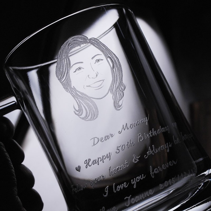 660cc【妈妈肖像杯】(写实版)无铅啤酒杯Pasabahce母亲节定制画像 - 订制画像 - 玻璃 灰色