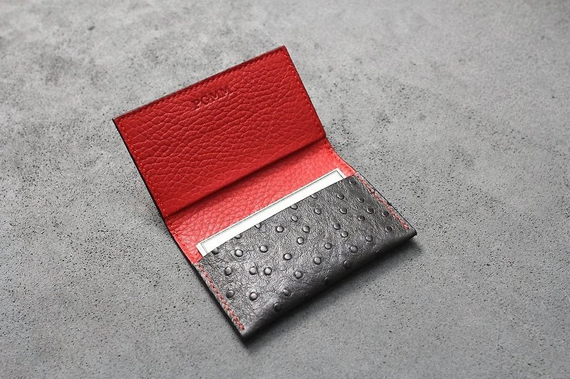 KAKU皮革设计 定制化订制 名片夹 卡片夹  铁灰色鸵鸟纹 - 名片夹/名片盒 - 真皮 灰色