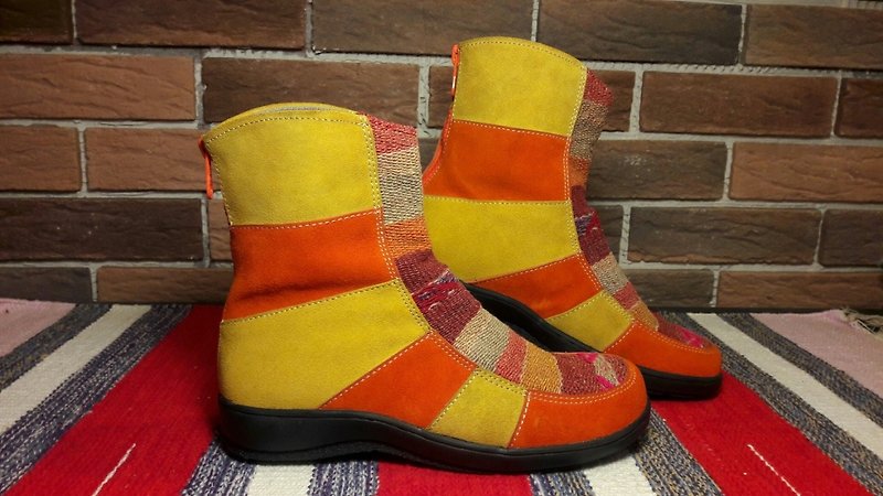 秘鲁风格短靴-25cm-热情红 - 女款休闲鞋 - 真皮 橘色
