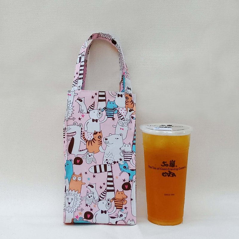 【防水饮料提袋】森林动物 - 随行杯提袋/水壶袋 - 防水材质 粉红色