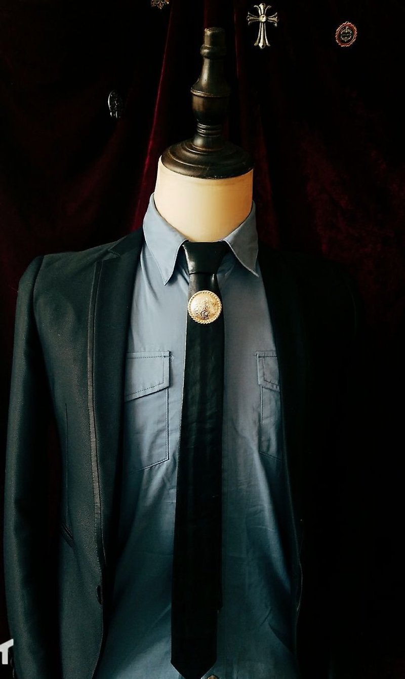 黑色皮革金属唐草花领带型男领带 - 领带/领带夹 - 人造皮革 黑色