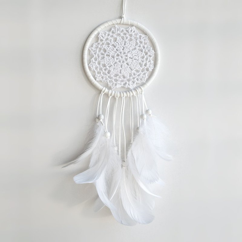 白色蕾丝花布+白色羽毛 - 捕梦网 14cm - 婚礼布置、居家摆饰 - 摆饰 - 其他材质 白色