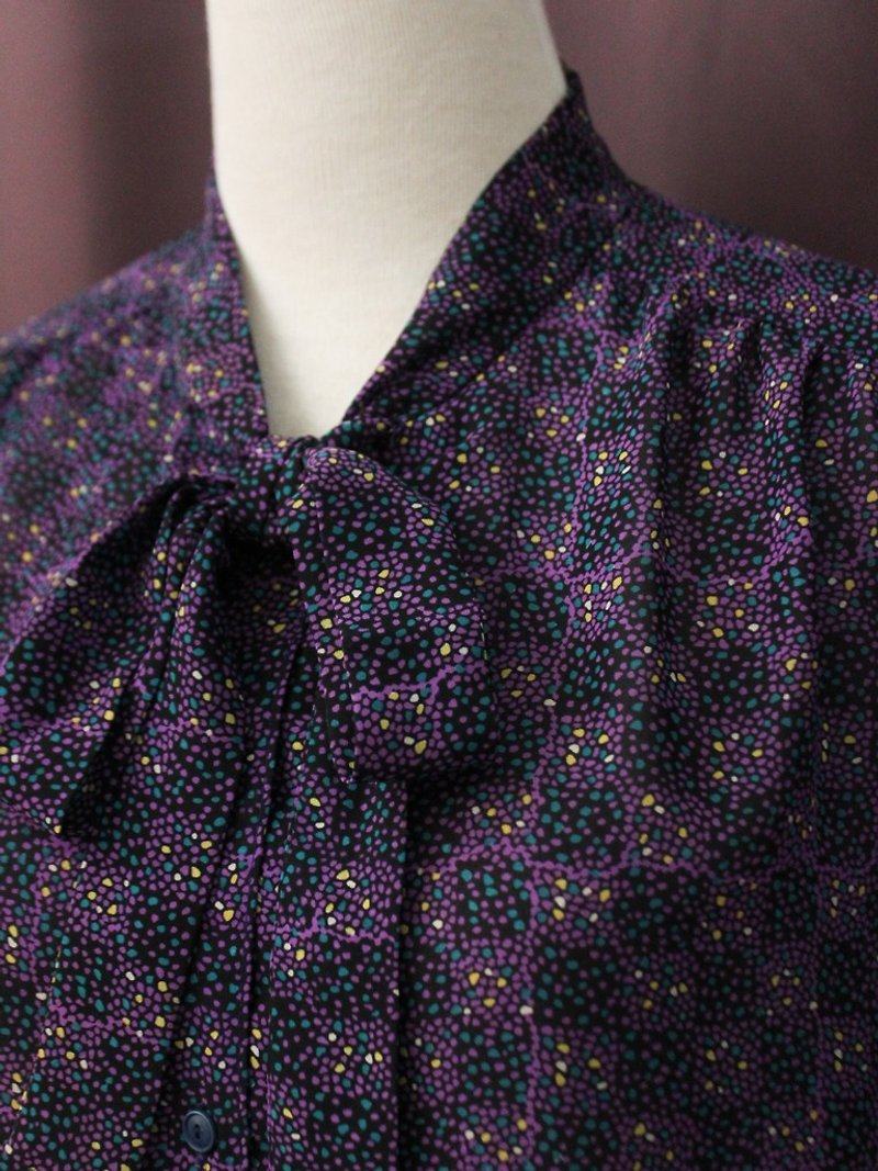 复古日本制典雅几何圆点点领解星空紫色长袖古着衬衫 - 女装衬衫 - 聚酯纤维 紫色