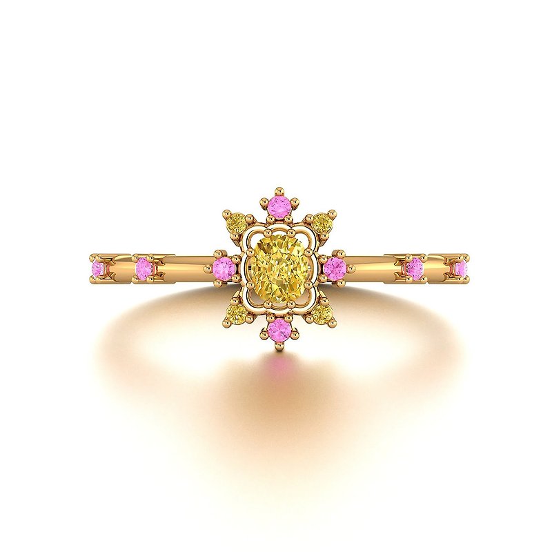 【PurpleMay Jewellery】18K金黄钻花卉设计复古款戒指 - R059 - 戒指 - 钻石 黄色