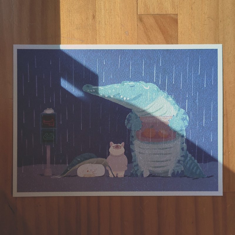 与鳄鱼先生共度午后雷阵雨 / 插画印刷海报 - 海报/装饰画/版画 - 纸 蓝色