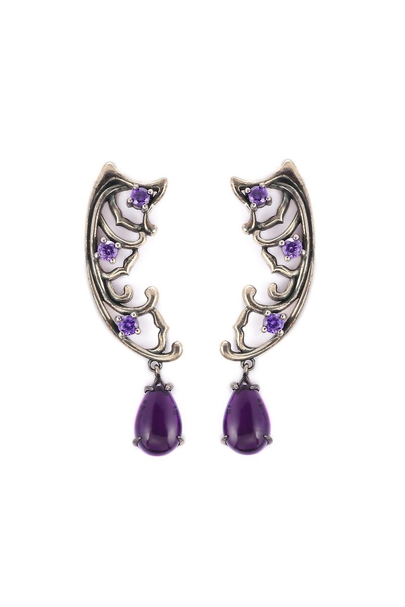 【母亲节礼物】【满额优惠】--紫色锆石S925耳钉/耳环/耳夹 - 耳环/耳夹 - 纯银 紫色