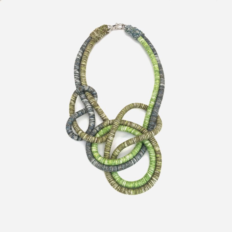 Cotton knitted Necklace Knot Rope necklace Textile necklace - 项链 - 棉．麻 绿色