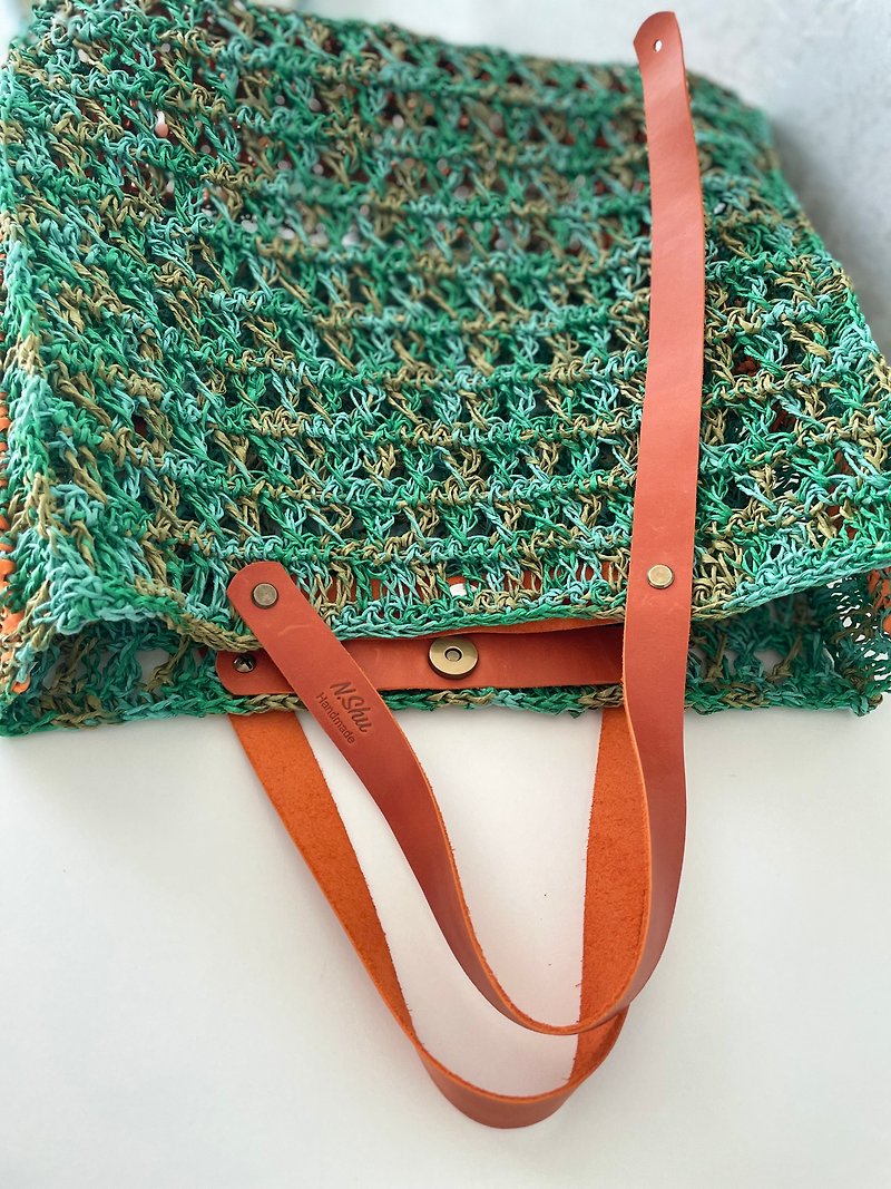 Green bag summer Raffia bag Crocahet raffia bag Handbag Bag for summer - 手提包/手提袋 - 纸 绿色