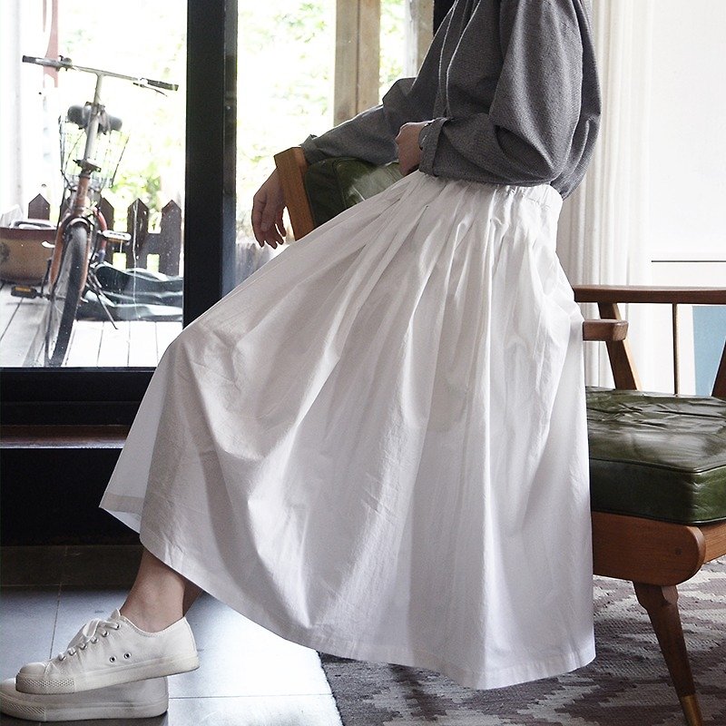 小众高腰抽绳半身裙-白|裙子|高腰|高支水洗棉|独立品牌|Sora-36 - 裙子 - 棉．麻 白色