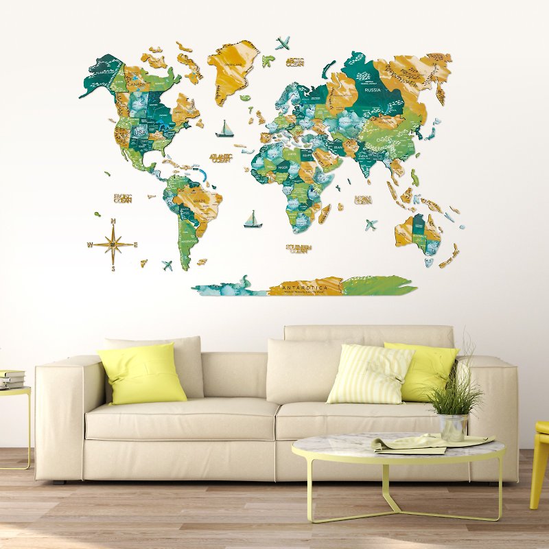 Enjoy The Wood 乔迁礼物、旅行世界地图、墙壁装饰、世界地图 - 墙贴/壁贴 - 木头 