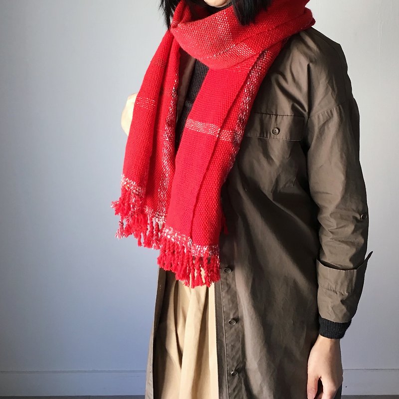 ユニセックス・手織りマフラー "Red Mix" - 丝巾 - 羊毛 红色