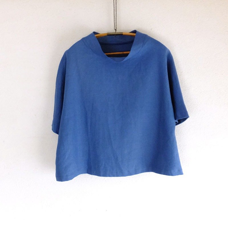 French linen　プルオーバー　blue - 女装上衣 - 棉．麻 蓝色