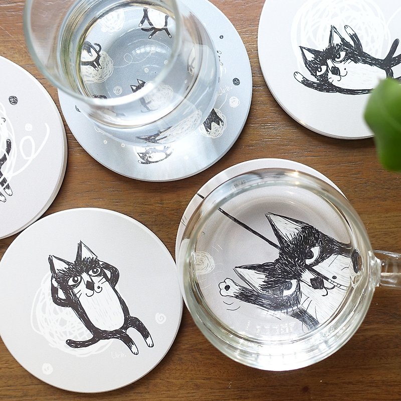 毛线猫系列 陶瓷杯垫 - 杯垫 - 陶 灰色