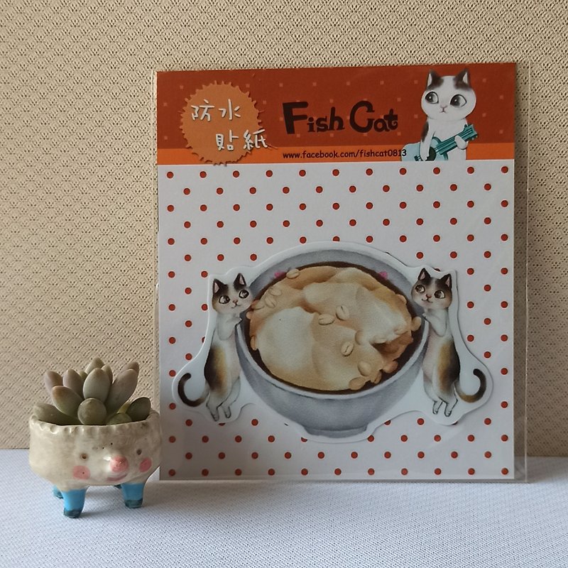 Fish cat/防水贴纸/豆花姊妹 - 贴纸 - 纸 咖啡色