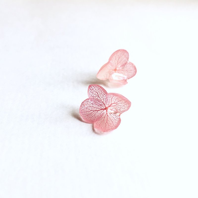 立体不凋花绣球花 夹式耳环 - 耳环/耳夹 - 植物．花 粉红色