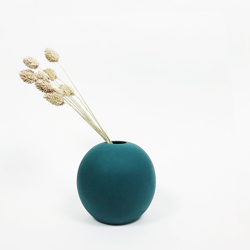 中号简约北欧彩色手工圆形磨砂花器 - 青蓝色 - 花瓶/陶器 - 瓷 绿色