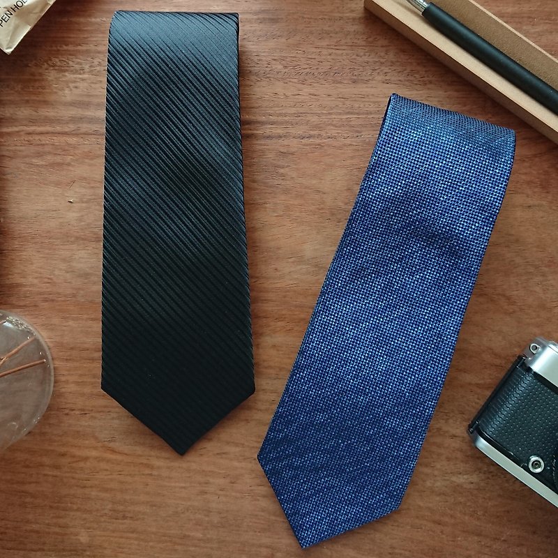 The GENT Black Stripe | Blue Print Necktie - 领带/领带夹 - 聚酯纤维 黑色