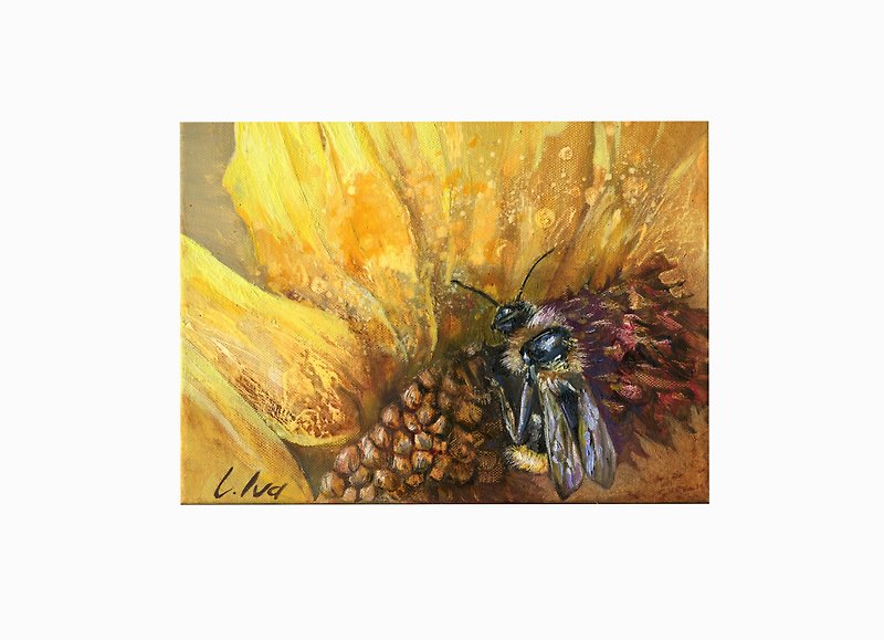 Original oil painting on canvas. Sunflower and Bee - 墙贴/壁贴 - 其他材质 多色