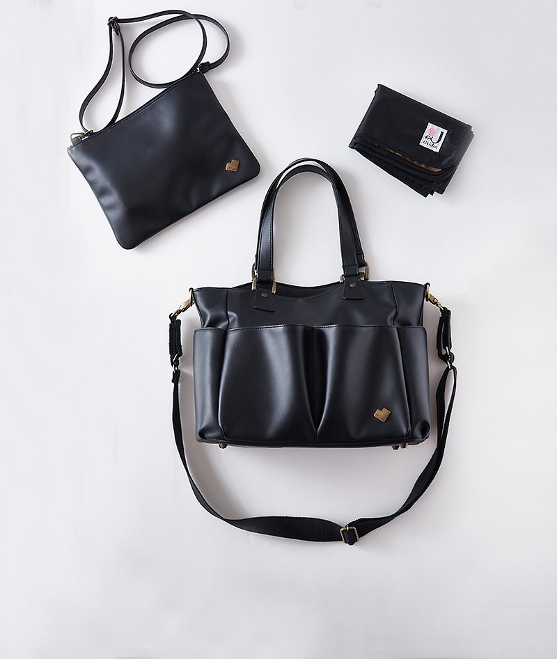 【Bag for Xin】OL时尚妈妈包(魔鬼毡式肩背带) - 妈妈包 - 聚酯纤维 黑色