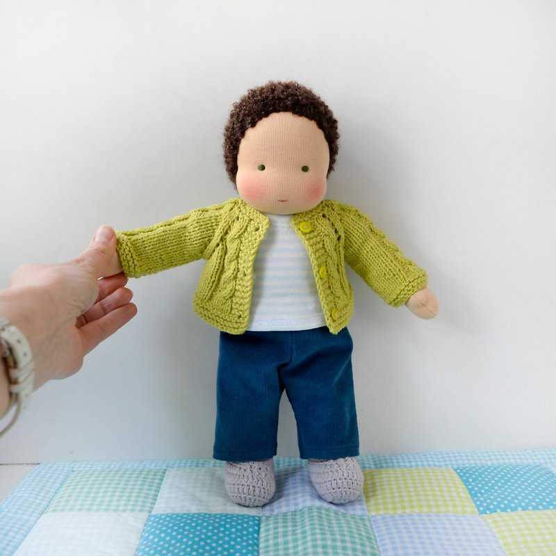 经典华尔道夫娃娃男孩 12 英寸（30 厘米）高。天然有机斯坦纳娃娃 - 玩具/玩偶 - 环保材料 绿色