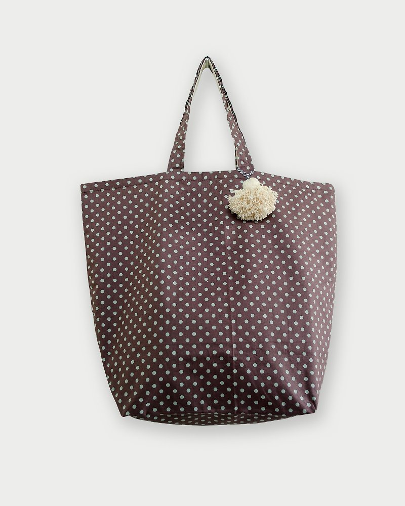 Fabric Bag | Large Market Bag - Polkadot Bag (Brown Color) - 手提包/手提袋 - 棉．麻 咖啡色