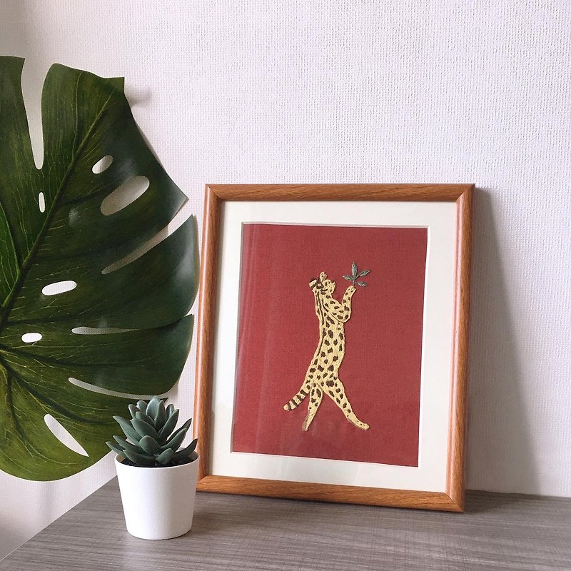 Dancing Serval Cat 01 - 画框/相框 - 绣线 红色