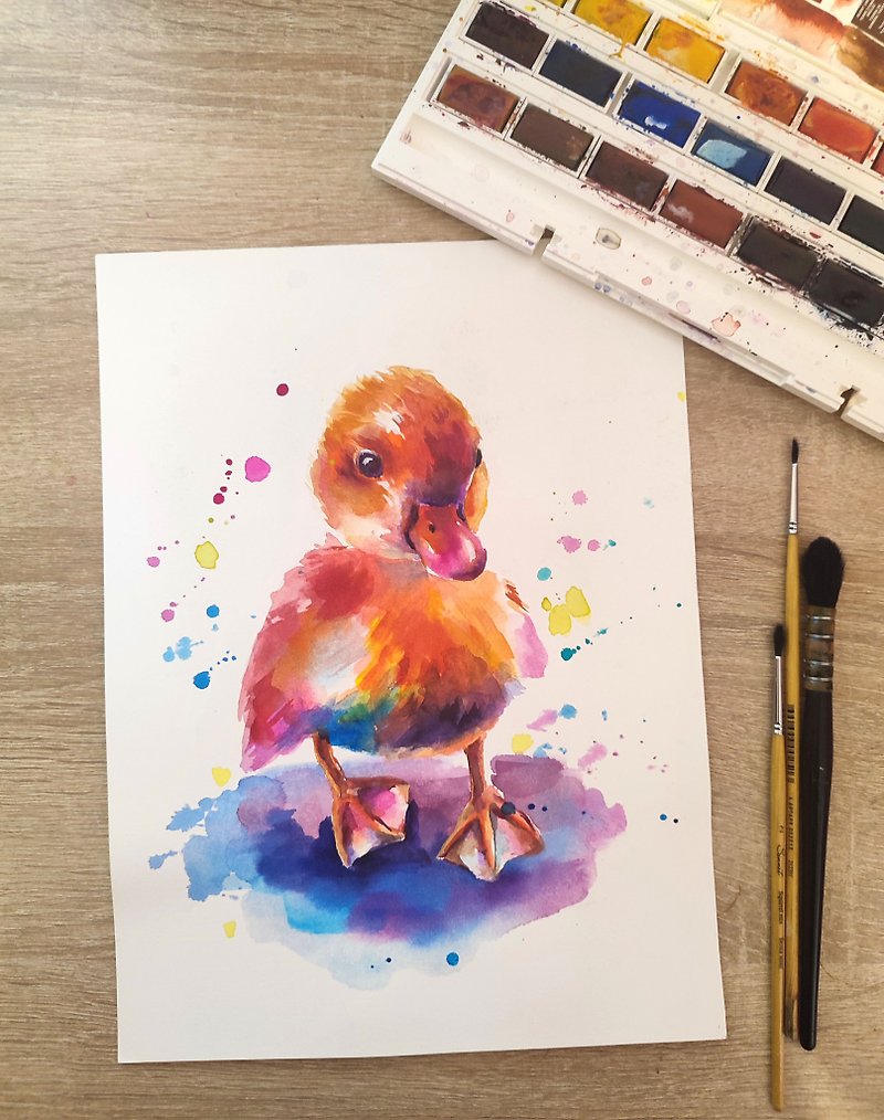 小鸭水彩画多彩动物艺术小鸭插画原创 - 墙贴/壁贴 - 其他材质 橘色