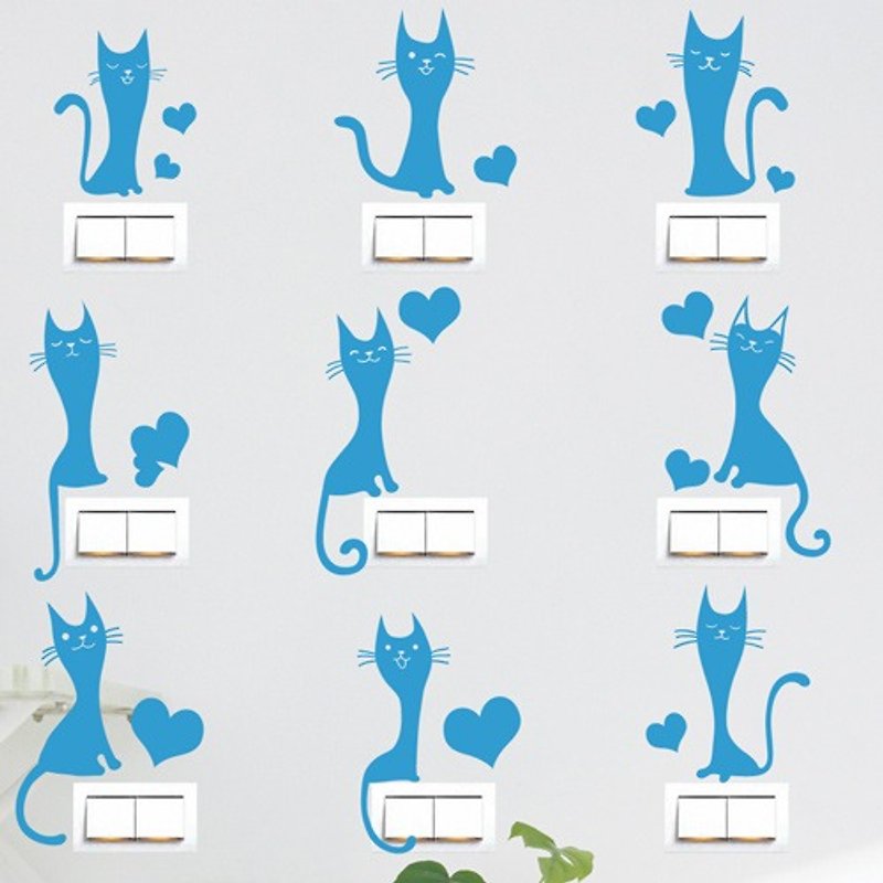 Smart Design 创意无痕壁贴◆爱心猫开关贴   8色可选 - 墙贴/壁贴 - 纸 蓝色