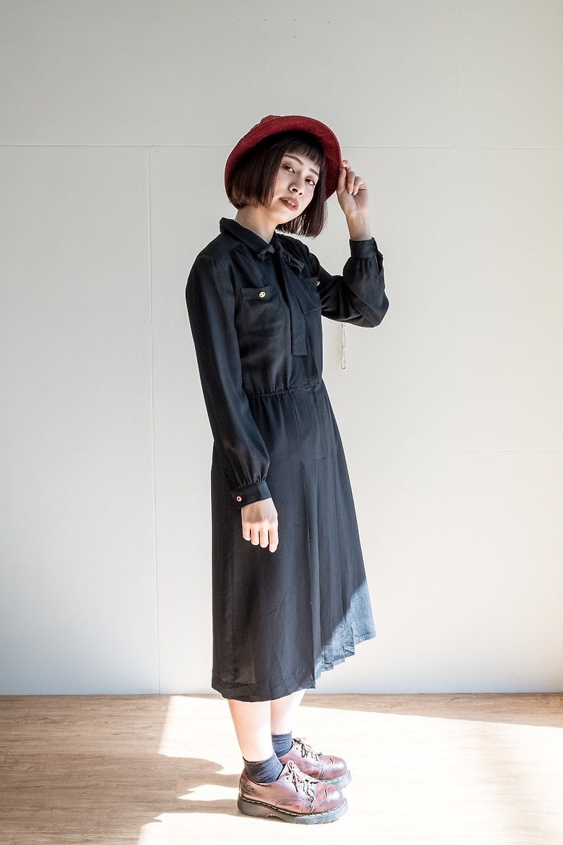 Vintage / 长袖洋装 no.33 - 洋装/连衣裙 - 聚酯纤维 黑色