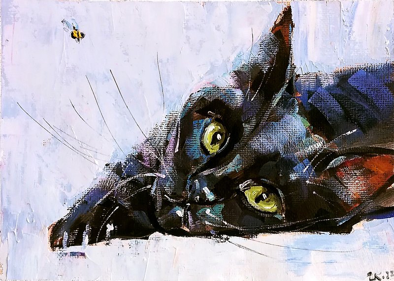 黑猫油画原创艺术动物宠物肖像按订单制作 - 海报/装饰画/版画 - 其他材质 多色