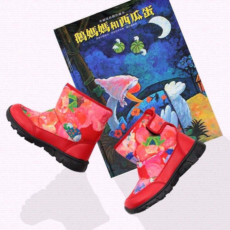 防水故事靴 – 红鹅妈妈和西瓜蛋 童靴/童鞋(超值组合靴+绘本) - 童装鞋 - 防水材质 红色