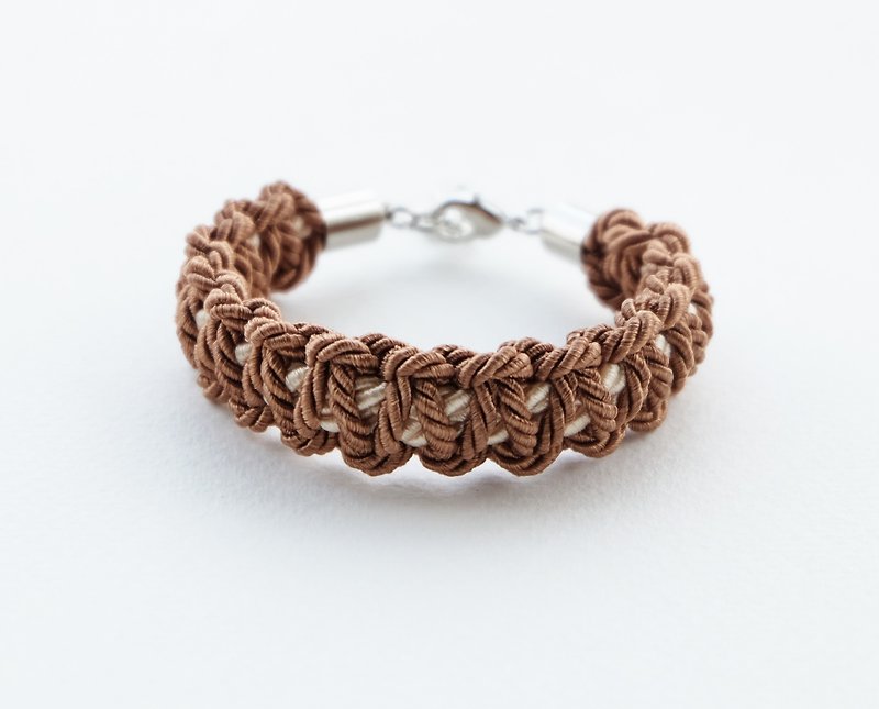Cinnamon brown / Cream macrame bracelet  - 手链/手环 - 聚酯纤维 咖啡色