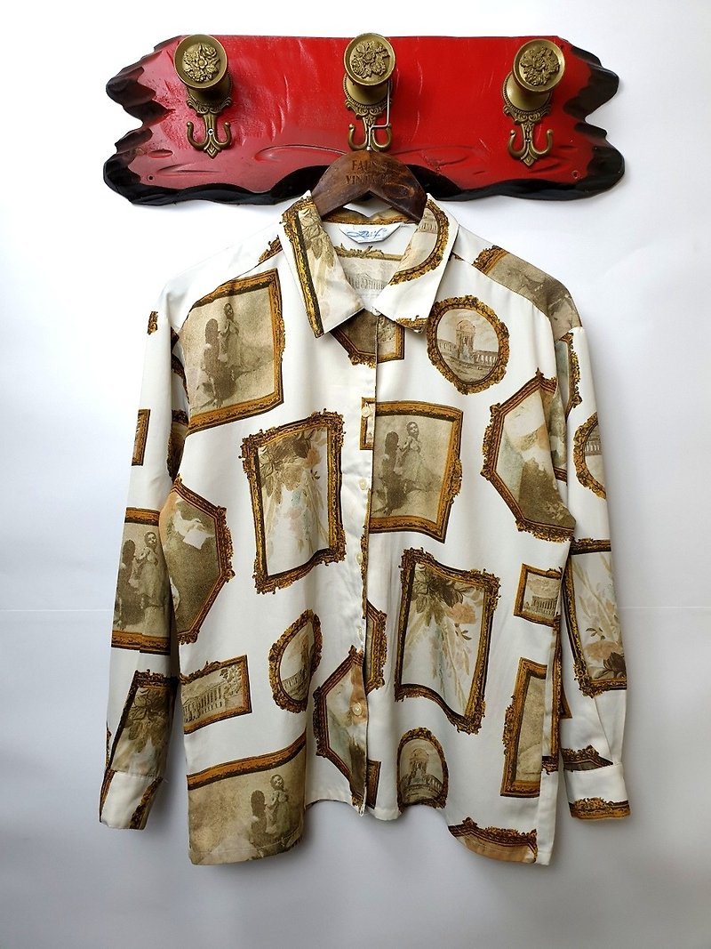 小龟葛葛-法式古典人物罗浮宫油画衬衫 - 女装衬衫 - 聚酯纤维 