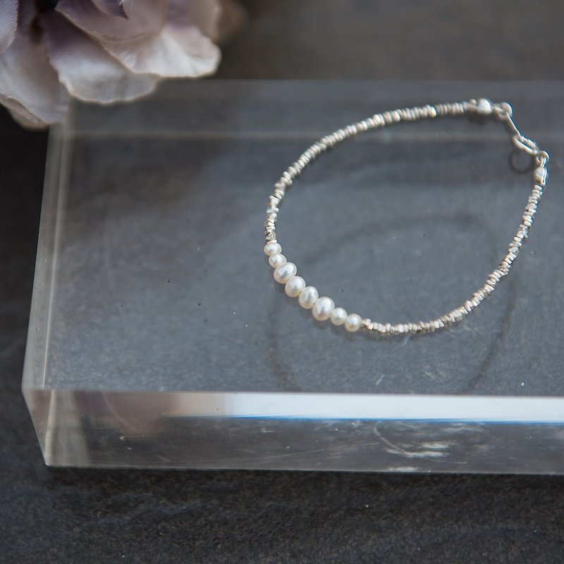 天然珍珠碎银矿手环 - 手链/手环 - 宝石 银色