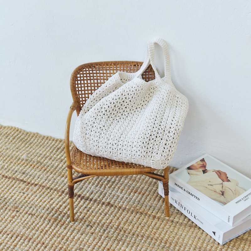 White Handie Crochet Bag - 手提包/手提袋 - 棉．麻 白色
