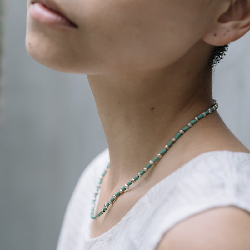 Turquoise and silver beads necklace (N0035) - 项链 - 银 绿色