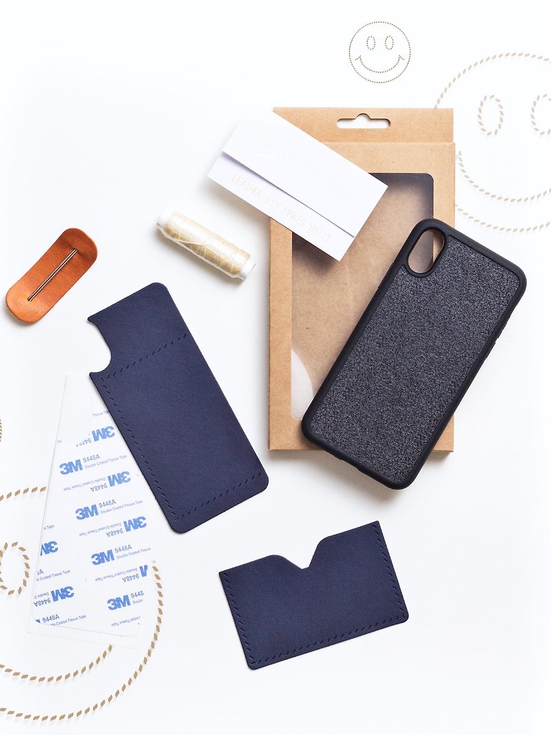 皮革咭位手机殻 DIY材料包 iPhone15 Plus Xs Max 刻名 日常用品 - 皮件 - 真皮 蓝色