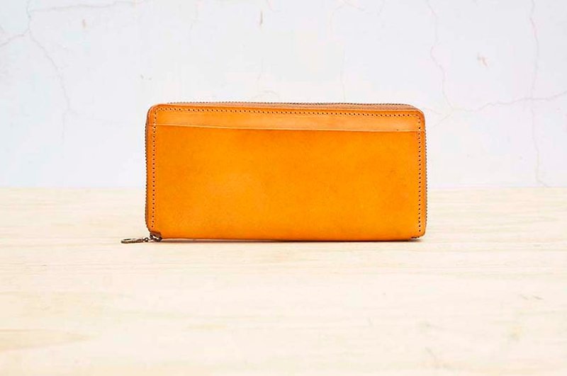 新革のㄇ型拉链长夹(可定制刻字) - 皮夹/钱包 - 真皮 橘色