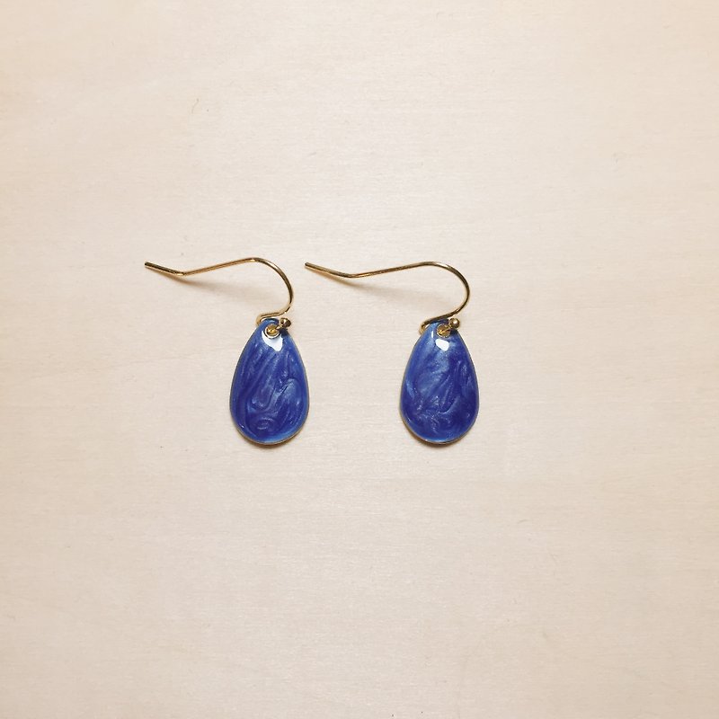 复古宝蓝滴釉水滴耳环 - 耳环/耳夹 - 颜料 蓝色