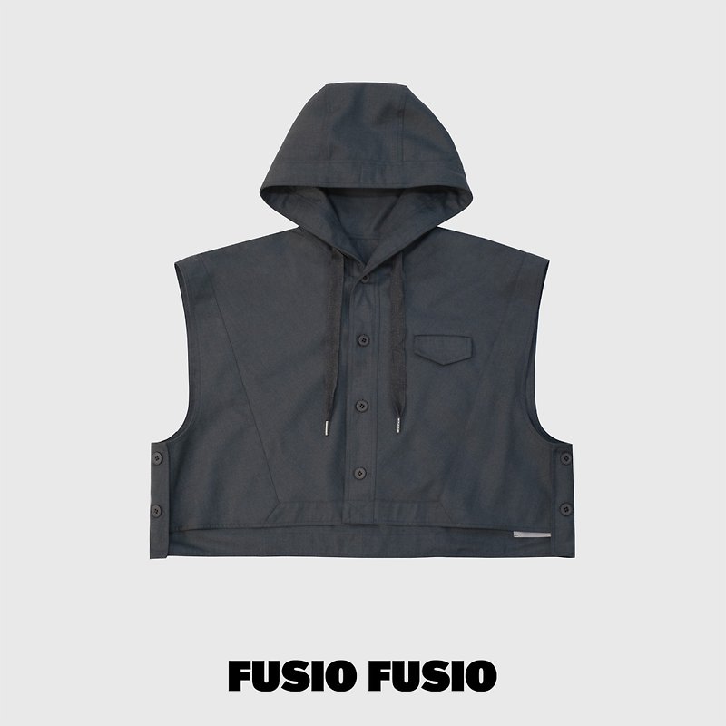 FUSIO FUSIO - 短版连帽背心 - 灰蓝 - 男装背心 - 聚酯纤维 蓝色