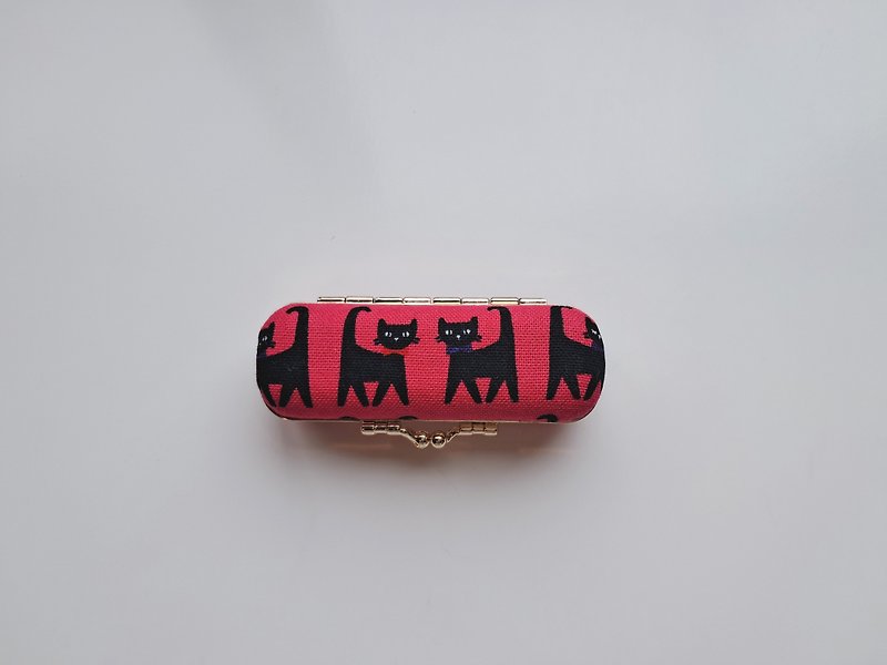 桃红黑猫_金色框迷你口金盒 - 化妆包/杂物包 - 其他材质 红色