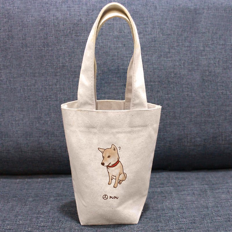 柴犬-问号---台湾制棉麻布-文创柴犬-环保-饮料提袋-苍蝇星球 - 手提包/手提袋 - 棉．麻 白色